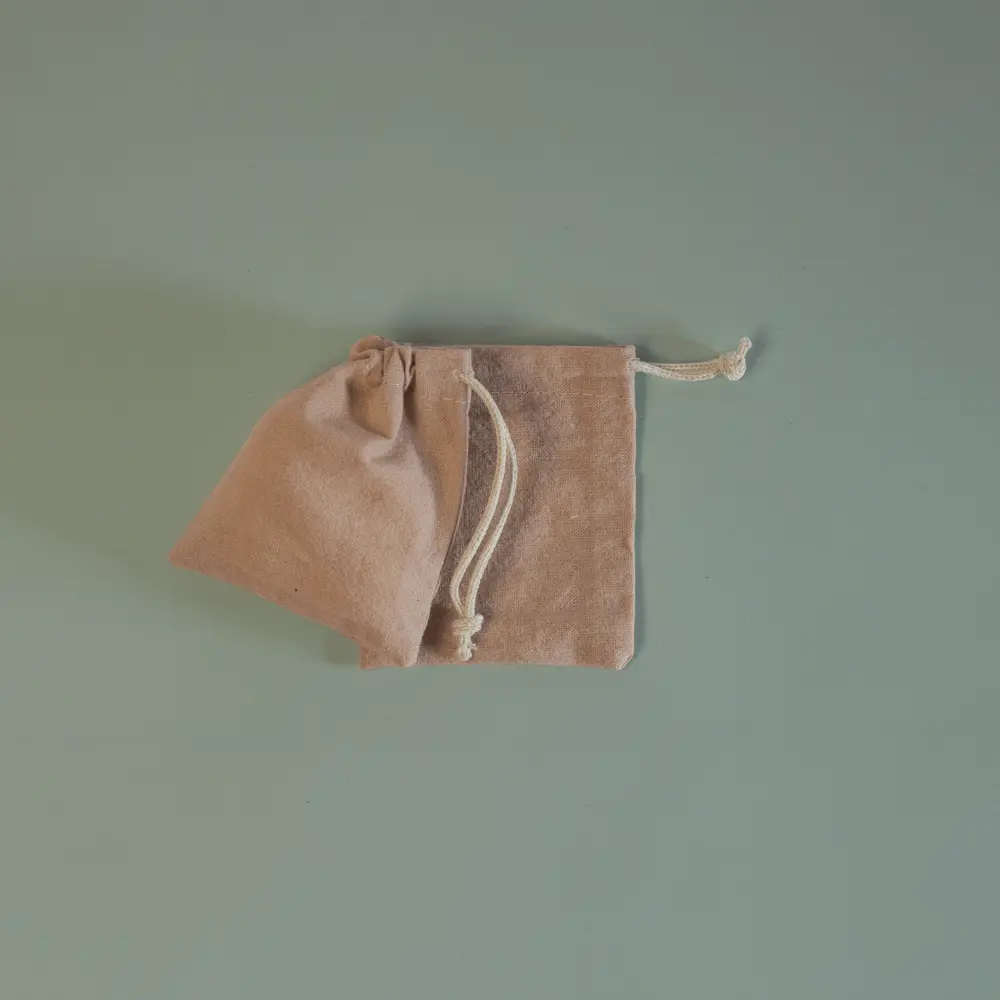 Bolsa 7x9 cm Tela Tusor 100% Algodón Rosa - Cierre de Ahorque Cordón Crudo - 1