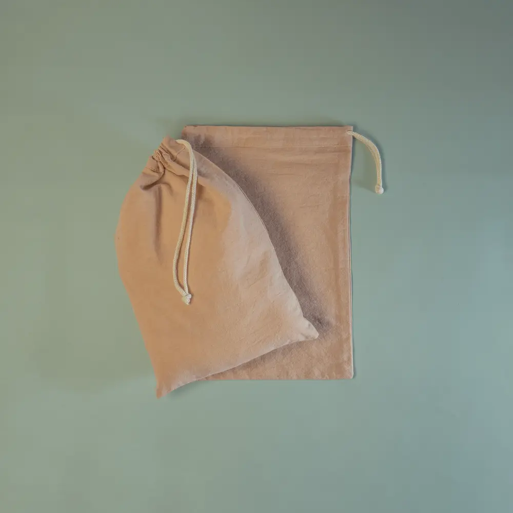 Bolsa 20x30 cm Tela Tusor 100% Algodón Rosa - Cierre de Ahorque Cordón Crudo - 1