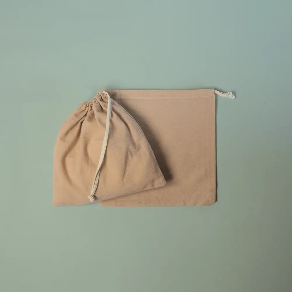 Bolsa 20x20 cm Tela Tusor 100% Algodón Rosa - Cierre de Ahorque Cordón Crudo - 1